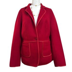 Talbots Wool Blazer Women 10 Red Satin Trim Single Button‎ Boiled Wool Jacket